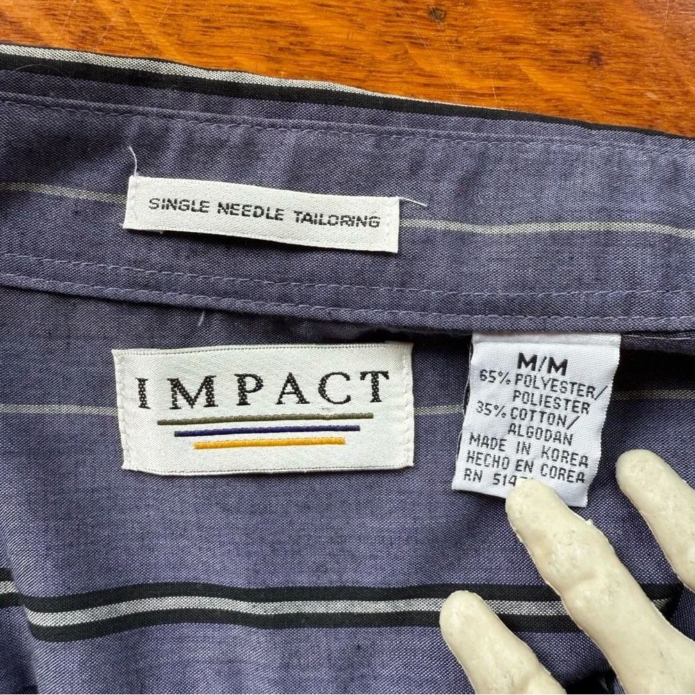 💀 SOLD 💀 Vintage 80s Purple Striped Cropped Boxy Short Sleeve Button Down ~ XL - Picture 7 of 8